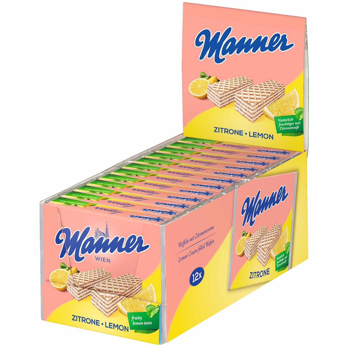 Manner Zitronen Schnitten 75g – Knusprige Waffeln mit Zitronencremefüllung – Produktansicht – Detailansicht