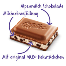 Milka Oreo Alpenmilch Schokolade 100g mit Kakaokeks-Stückchen – Detailansicht