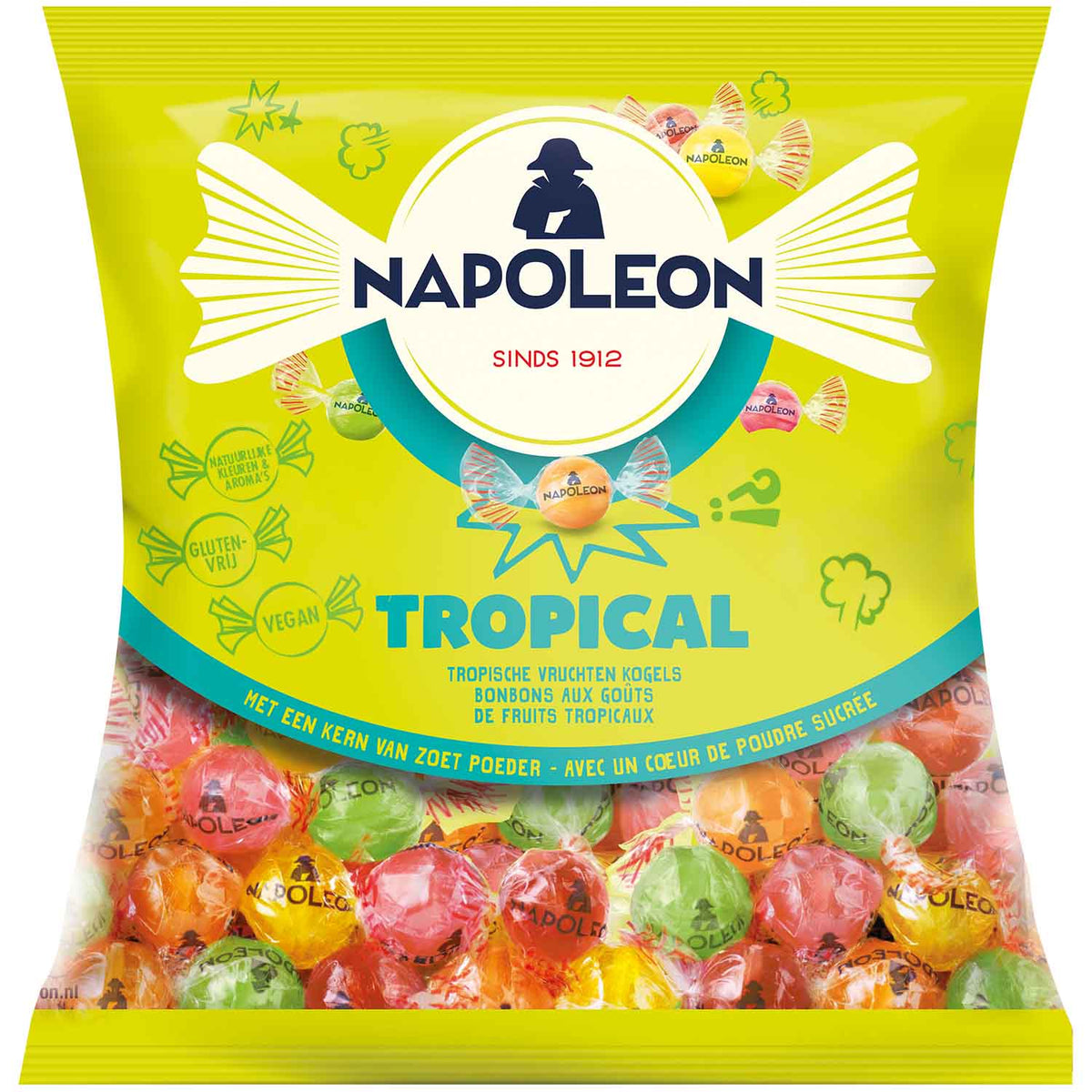 Napoleon Tropical Bonbons mit Brausepulverfüllung 1 kg Beutel – Produktansicht