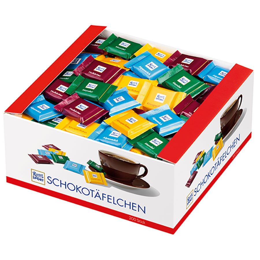 Ritter Sport Mini Schokotäfelchen Thekendisplay mit 200 Stück à 3x3 cm