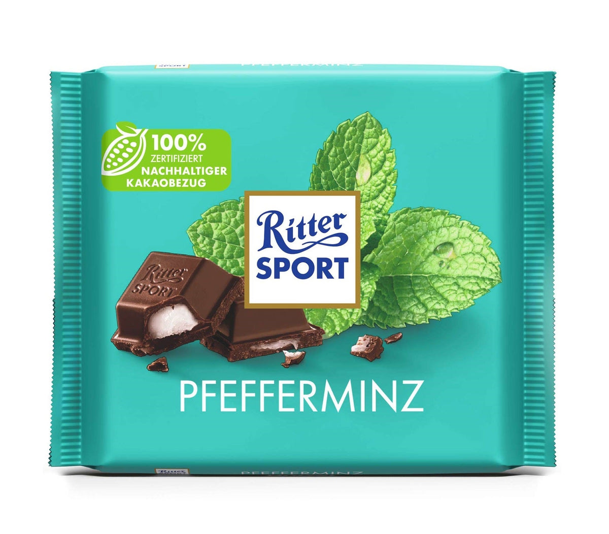 Ritter Sport Pfefferminz Dunkle Halbbitter-Schokolade 100g – Produktansicht