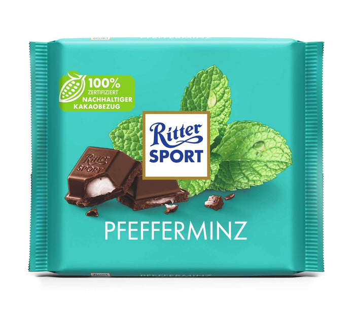 Ritter Sport Pfefferminz Dunkle Halbbitter-Schokolade 100g – Produktansicht