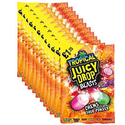 Bazooka Tropical Juicy Drop Blasts 120g Kaubonbon mit flüssigem tropischem Fruchtsaftkern – Detailansicht