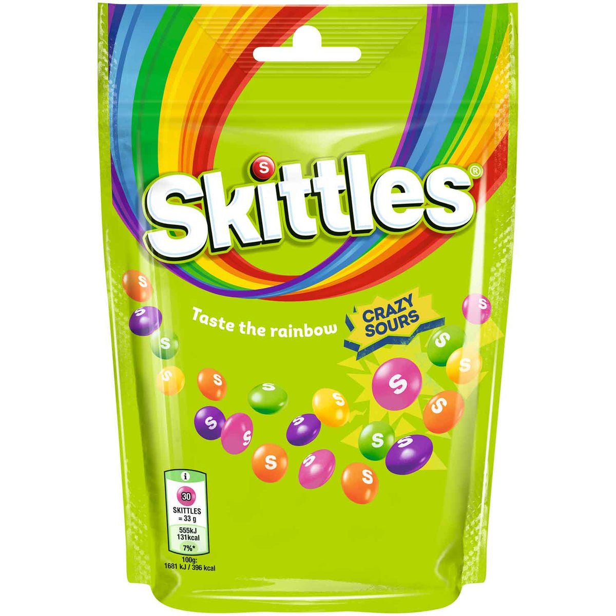 Skittles Crazy Sours Fruchtige Saure Bonbons 136g Packung – Detailansicht
