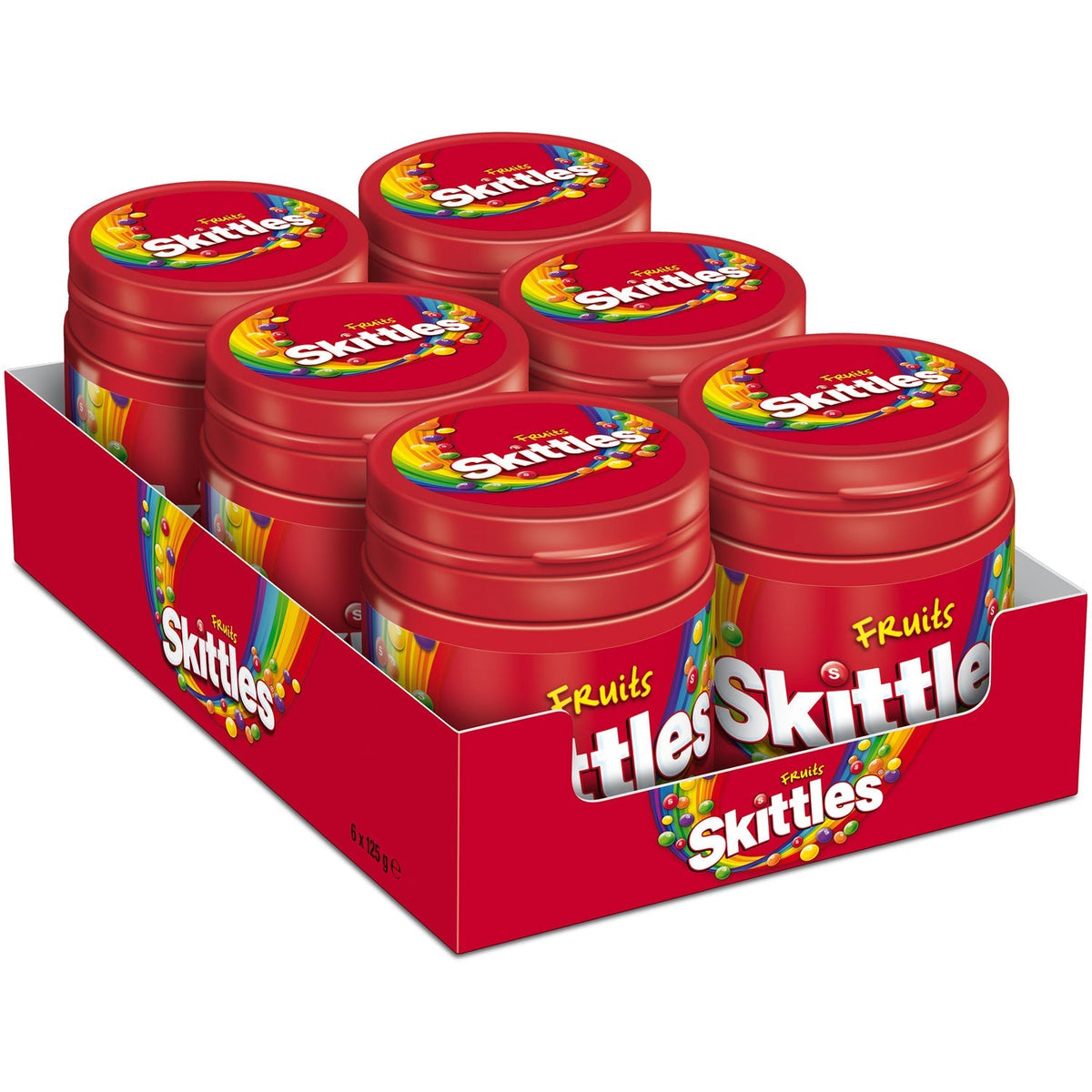 Skittles Fruits 125g Kaudragees in praktischer Kunststoff-Vorratsdose – Detailansicht