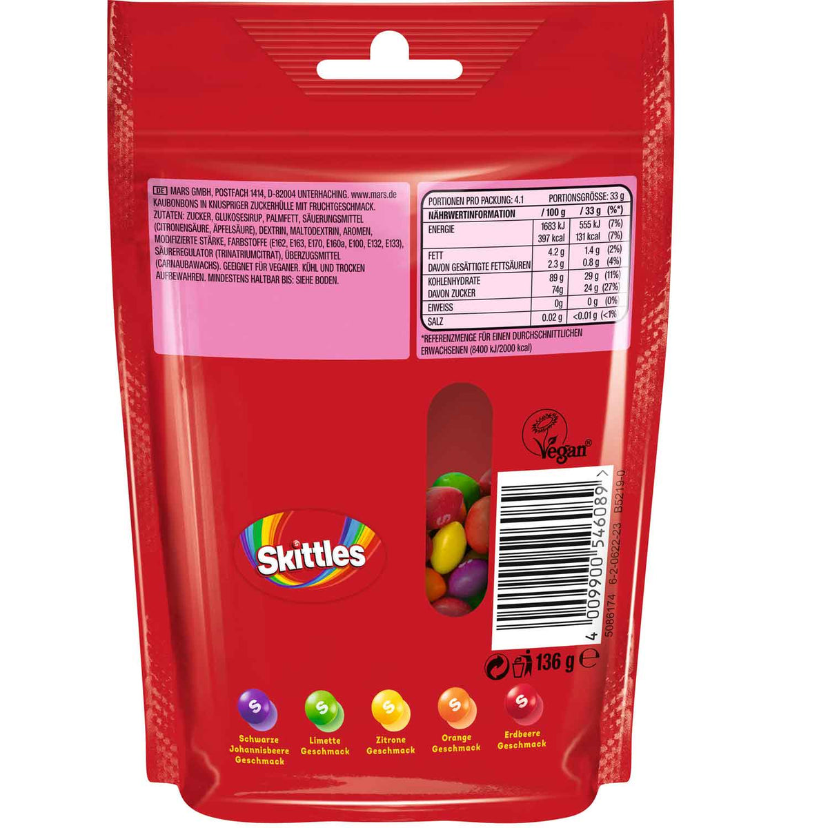 Skittles Fruits 136g Kaudragees mit knuspriger Zuckerhülle – Detailansicht