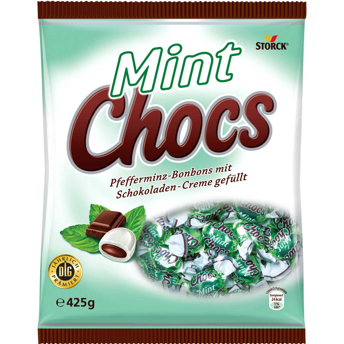 Storck Mint Chocs Pfefferminz-Bonbons mit Schokoladenfüllung 425g – Produktansicht