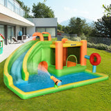 Outsunny Aufblasbare Hüpfburg mit Rutsche, Hüpfecke, 2 Wasserbecken, Boxsack, 478 x 440 x 210cm