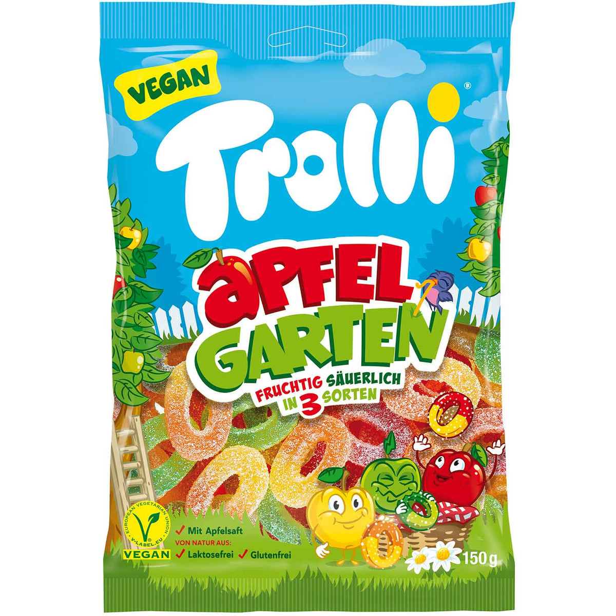 Trolli Apfelgarten Fruchtgummi 150g – Vegane Apfel-Fruchtgummis mit 12% Apfelsaft
