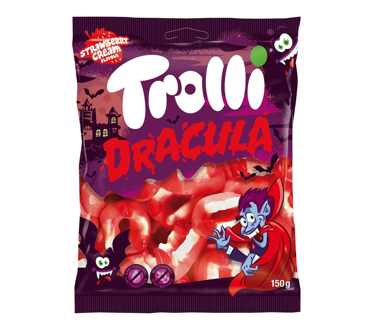 Trolli Dracula Fruchtgummi 150g Mini-Gebisse Erdbeer – Produktansicht