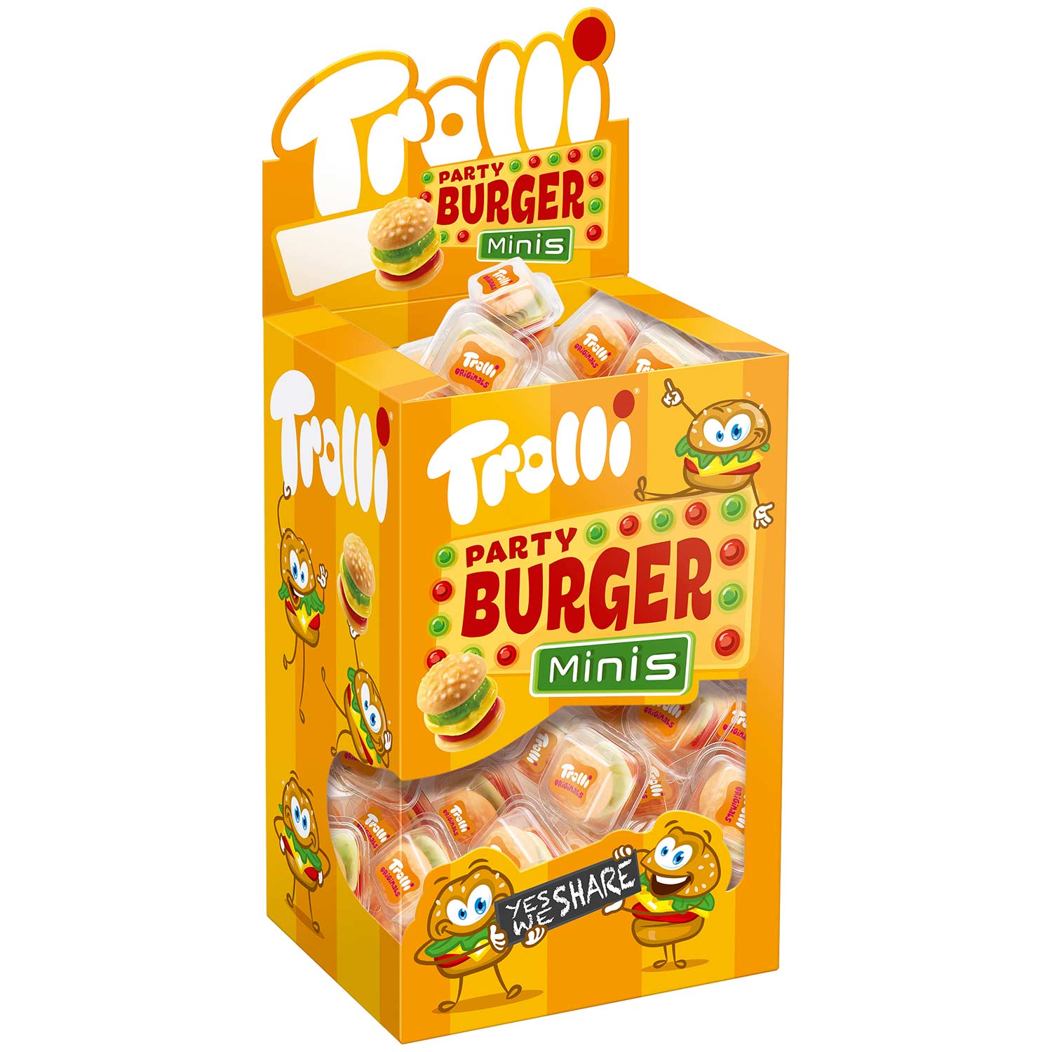 Trolli Party Burger Mini Fruchtgummi 80 Stück Packung – Produktansicht