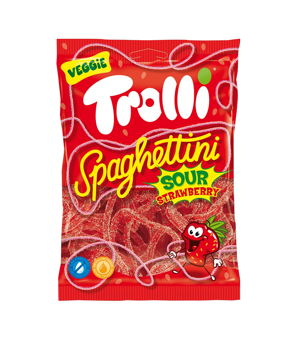 Trolli Spaghettini Sour Strawberry Fruchtgummi 100g Packung
