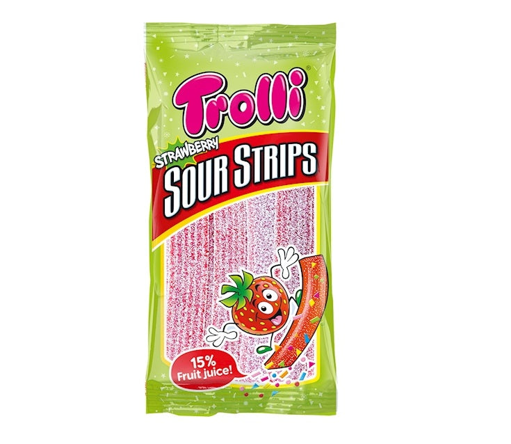 Trolli Strawberry Sour Strips saurer Erdbeer-Fruchtgummi 85g