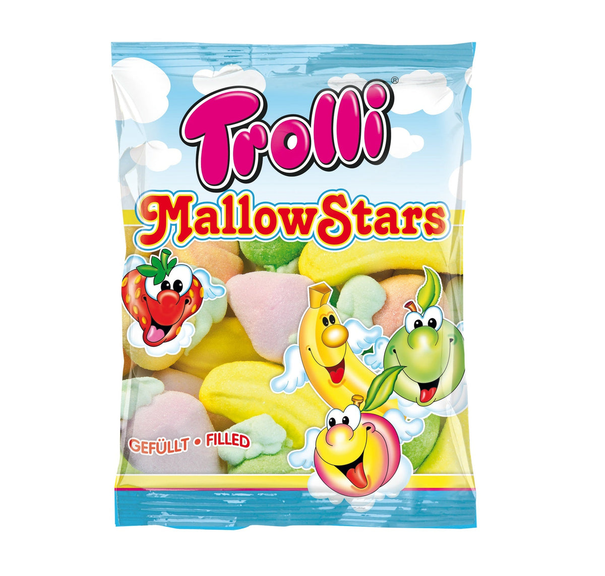 Trolli Mallow Stars 150g extrasofte XXL Schaumzucker-Früchte mit Füllung