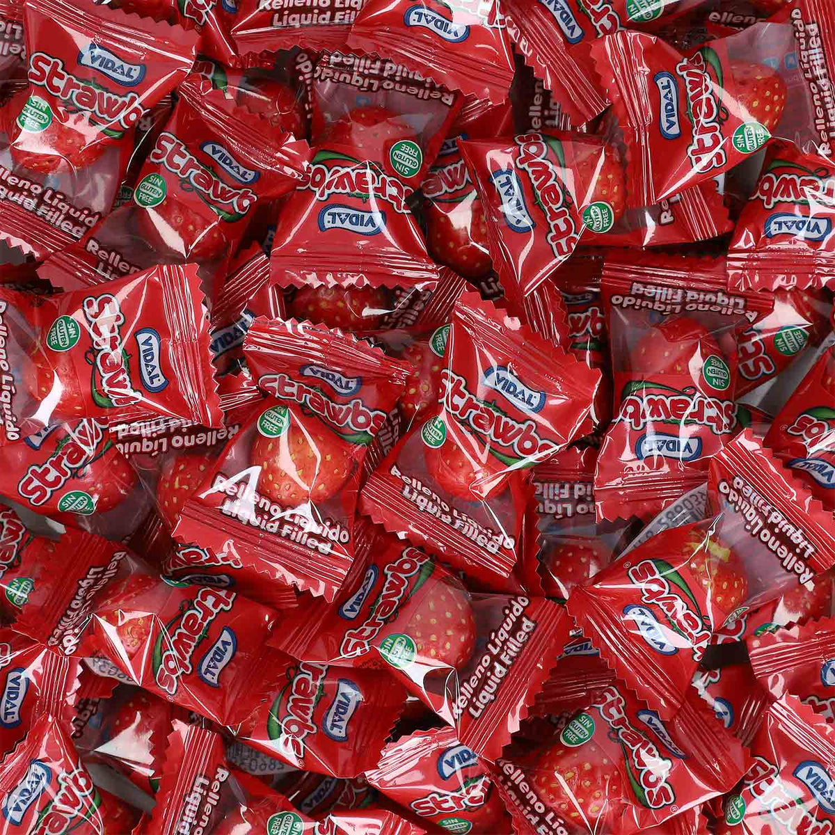 Vidal Strawbs Erdbeer Kaugummis 200 Stück einzeln verpackt 175g – Detailansicht