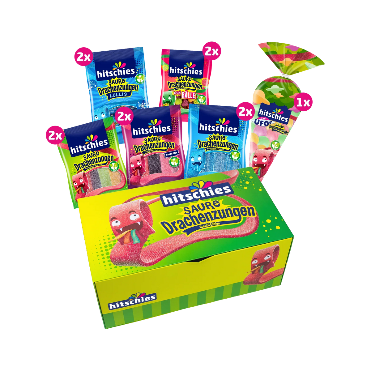 Hitschies Saure Drachenzungen Geschenkbox 1281 g Fruchtgummi – Produktansicht