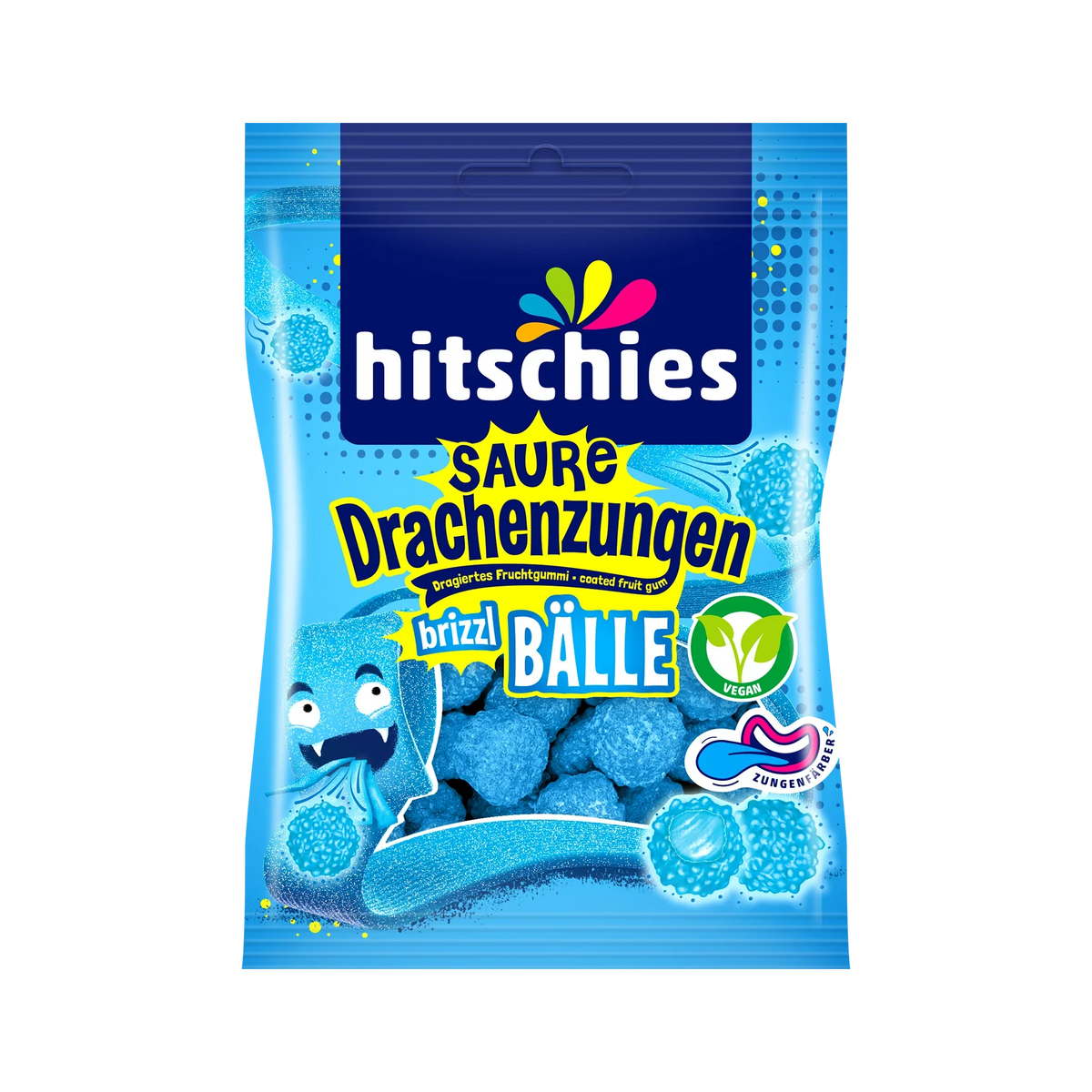 Hitschies Saure Drachenzungen Brizzl Bälle blau 100g – Produktansicht