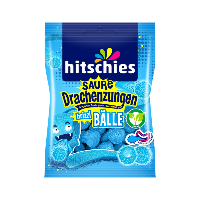 Hitschies Saure Drachenzungen Brizzl Bälle blau 100g – Produktansicht