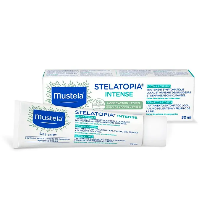 Mustela Stelatopia Intense 30ml Flasche vor neutralem Hintergrund kaufen Schweiz