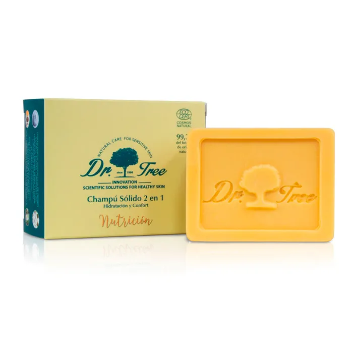 Dr. Tree 2 in 1 Pflegendes Festes Shampoo 75g auf weißem Hintergrund kaufen Schweiz
